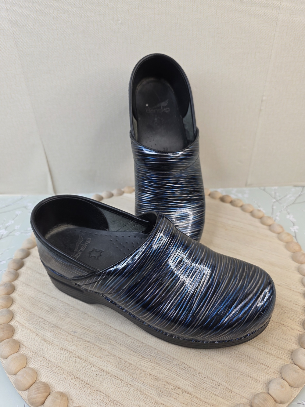 Dansko Women's Black and Blue Patterned Professional Clogs Size 39